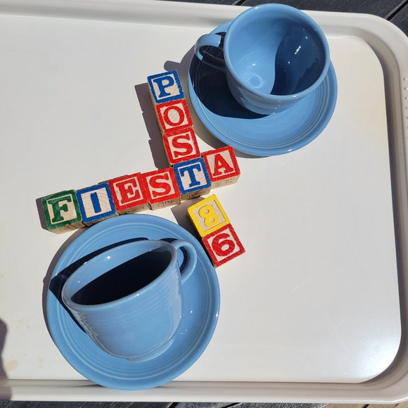 2 Sets Post-86 Fiesta Periwinkle Blue Cups & Saucers~ Fiestaware ~ Retired Color - Picture 2 of 16